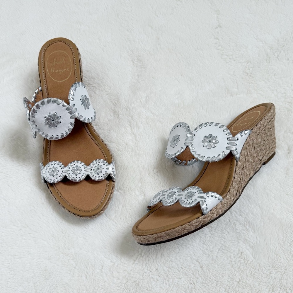 Jack Rogers Silver and Tan Wedges